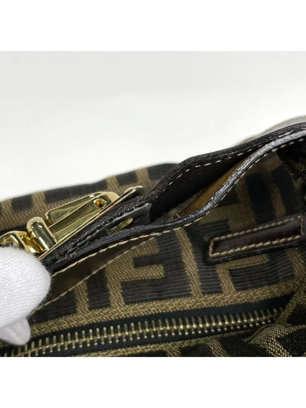 Fendi Handbag Zucca Pattern Vanity Bag Canvas Brown